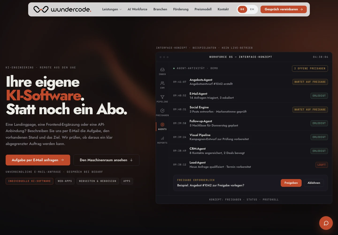 Screenshot der öffentlichen Wundercode-Website
